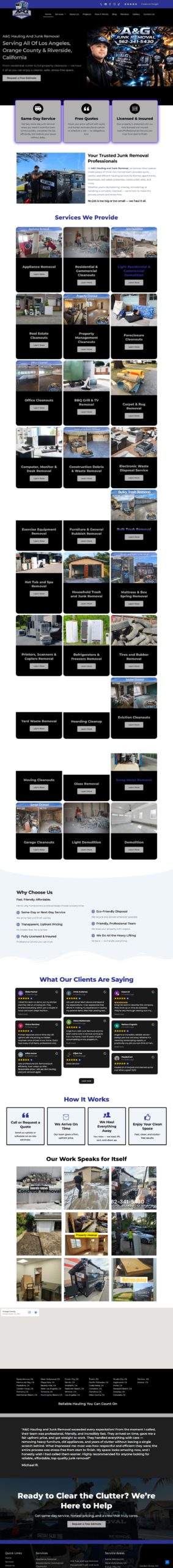 Screenshot of the AG Junk Removal website designed by Tennessee Marketing Co.