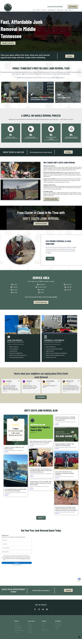 Screenshot of the Dirty South Junk Removal website designed by Tennessee Marketing Co.