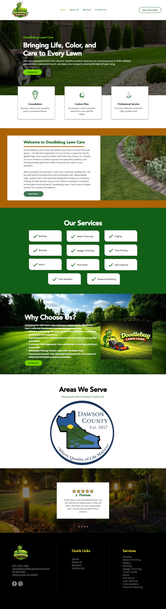 Screenshot of the Doodle Bug Lawn Care website designed by Tennessee Marketing Co.