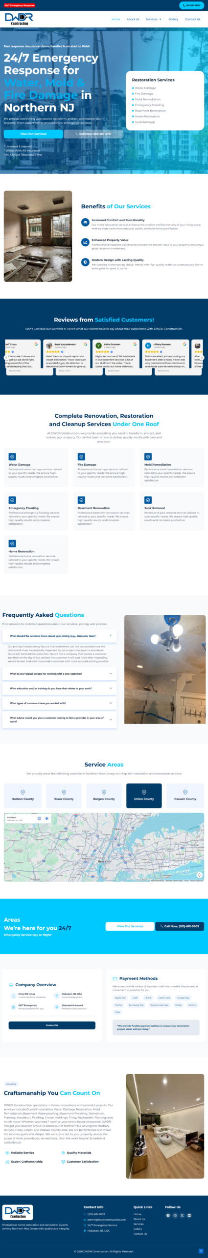 Screenshot of the DWDR Construction website designed by Tennessee Marketing Co.