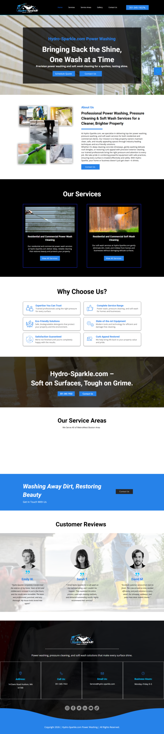 Screenshot of the Hydro Sparkle website designed by Tennessee Marketing Co.