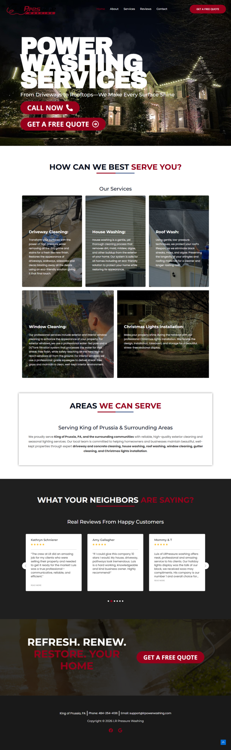 Screenshot of the LR Power Washing website designed by Tennessee Marketing Co.
