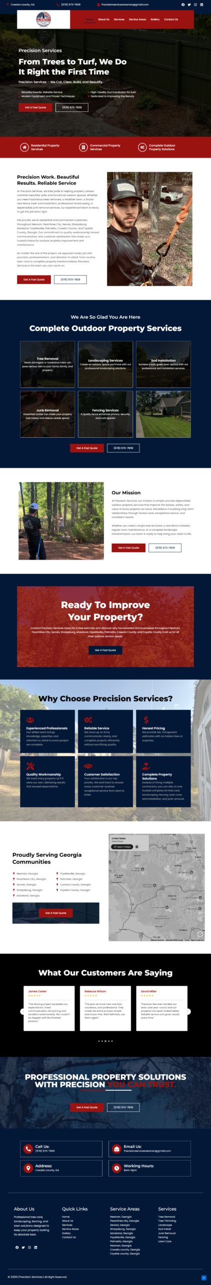 Screenshot of the Precision Services Coweta website designed by Tennessee Marketing Co.