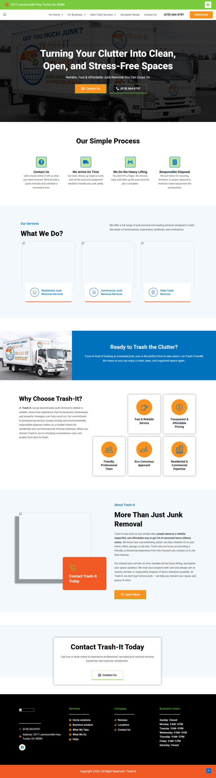 Screenshot of the Trash It Trash It website designed by Tennessee Marketing Co.