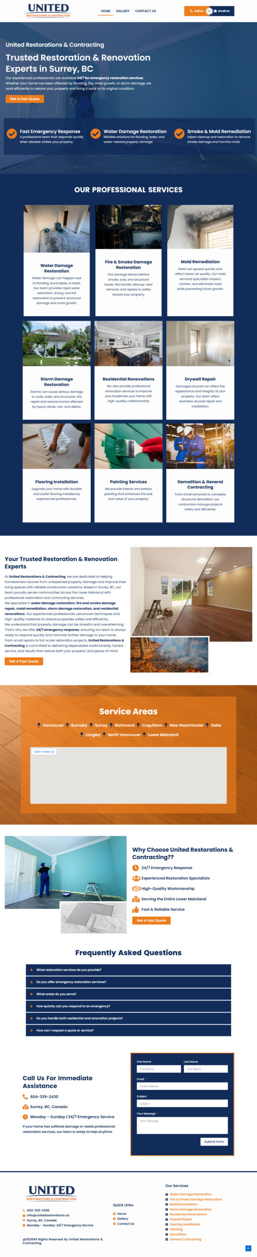 Screenshot of the United Restorations website designed by Tennessee Marketing Co.