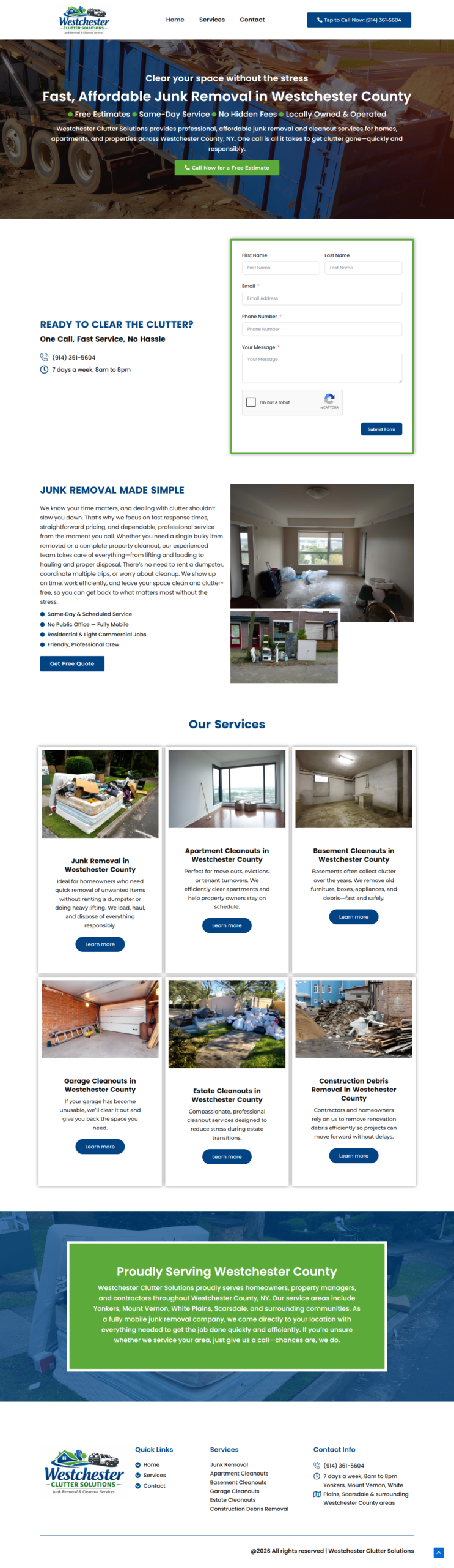 Screenshot of the Westchester Clutter Solutions website designed by Tennessee Marketing Co.